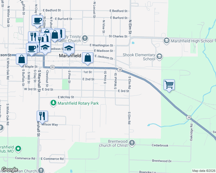 map of restaurants, bars, coffee shops, grocery stores, and more near 516 S Vine St in Marshfield