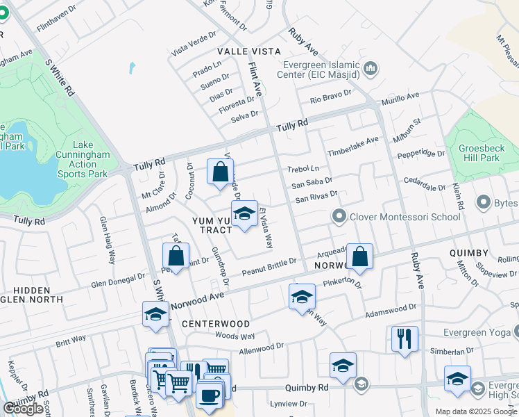 map of restaurants, bars, coffee shops, grocery stores, and more near 3262 San Rivas Drive in San Jose