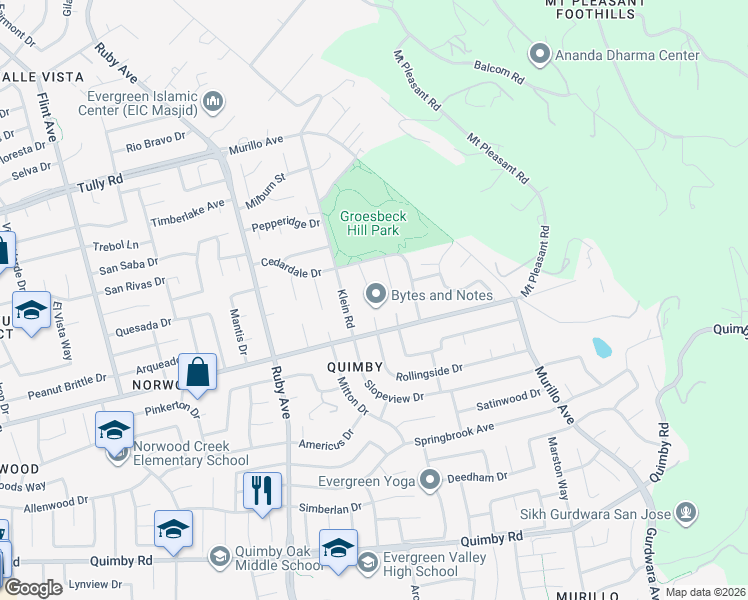 map of restaurants, bars, coffee shops, grocery stores, and more near 2675 Little Boy Lane in San Jose