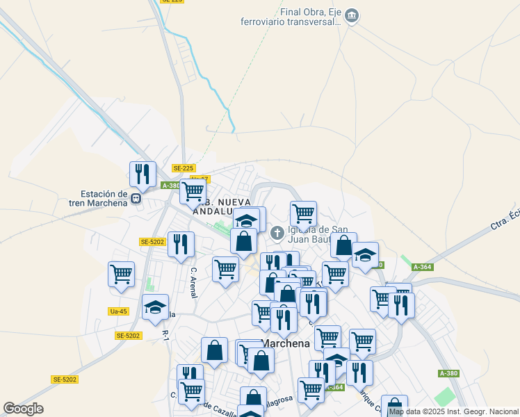 map of restaurants, bars, coffee shops, grocery stores, and more near 1 Calle Picadero in Marchena