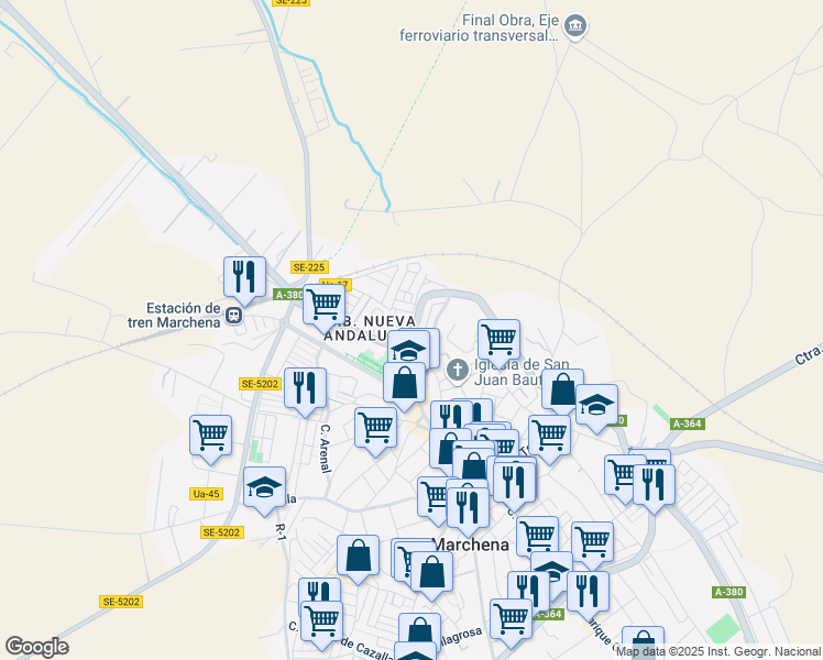 map of restaurants, bars, coffee shops, grocery stores, and more near 1 Calle Picadero in Marchena