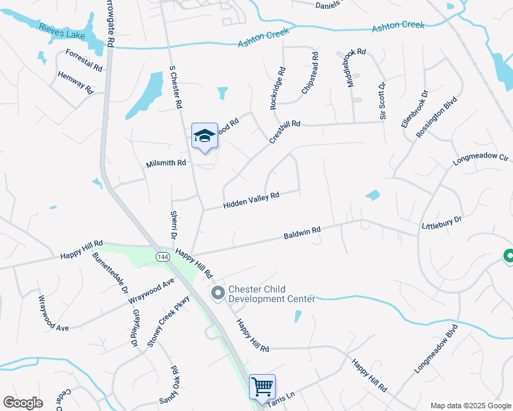 map of restaurants, bars, coffee shops, grocery stores, and more near 4101 Hidden Valley Road in Chester