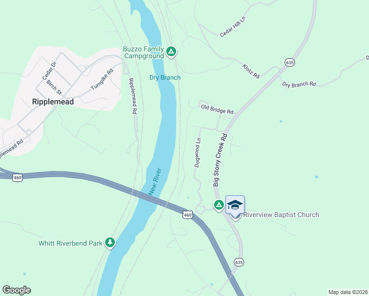 map of restaurants, bars, coffee shops, grocery stores, and more near 247 Old Bridge Road in Ripplemead