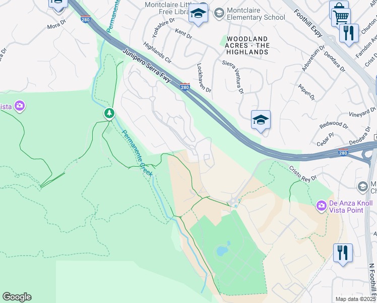 map of restaurants, bars, coffee shops, grocery stores, and more near 23000 Cristo Rey Loop in Cupertino
