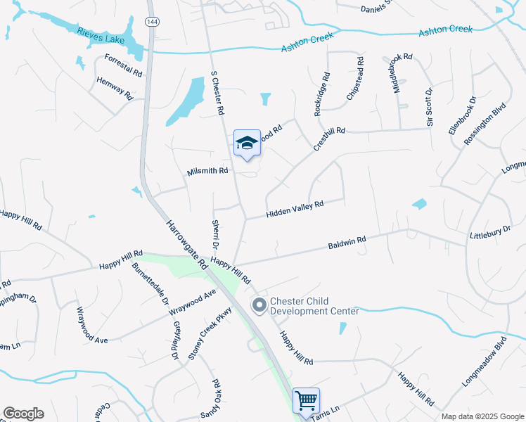 map of restaurants, bars, coffee shops, grocery stores, and more near 4200 Hidden Valley Road in Chester