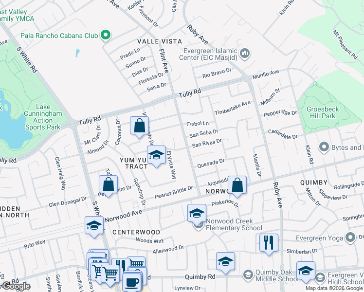 map of restaurants, bars, coffee shops, grocery stores, and more near 3282 San Rivas Drive in San Jose