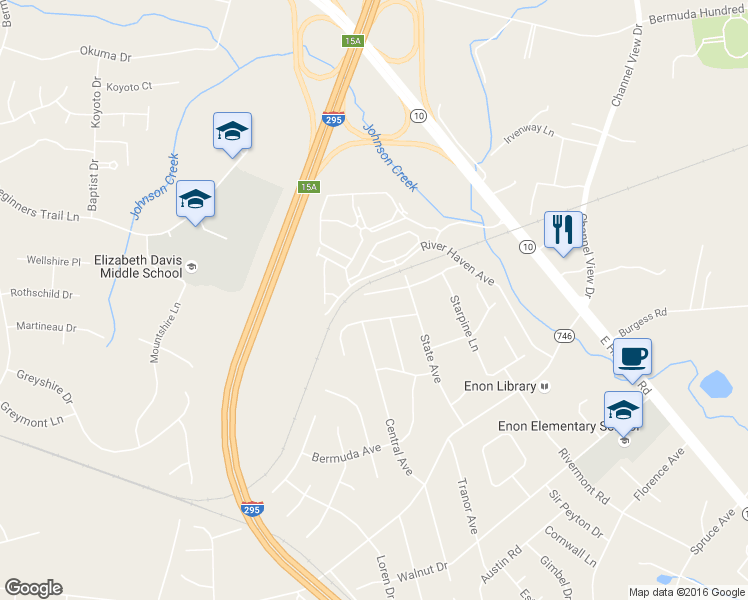map of restaurants, bars, coffee shops, grocery stores, and more near 1219 River Shore Place in Chester