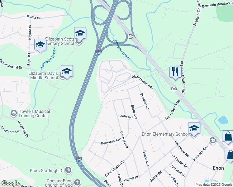 map of restaurants, bars, coffee shops, grocery stores, and more near 1219 River Shore Place in Chester
