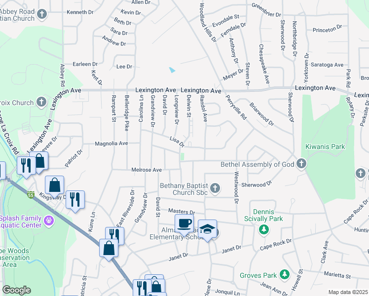 map of restaurants, bars, coffee shops, grocery stores, and more near 2569 Lisa Drive in Cape Girardeau
