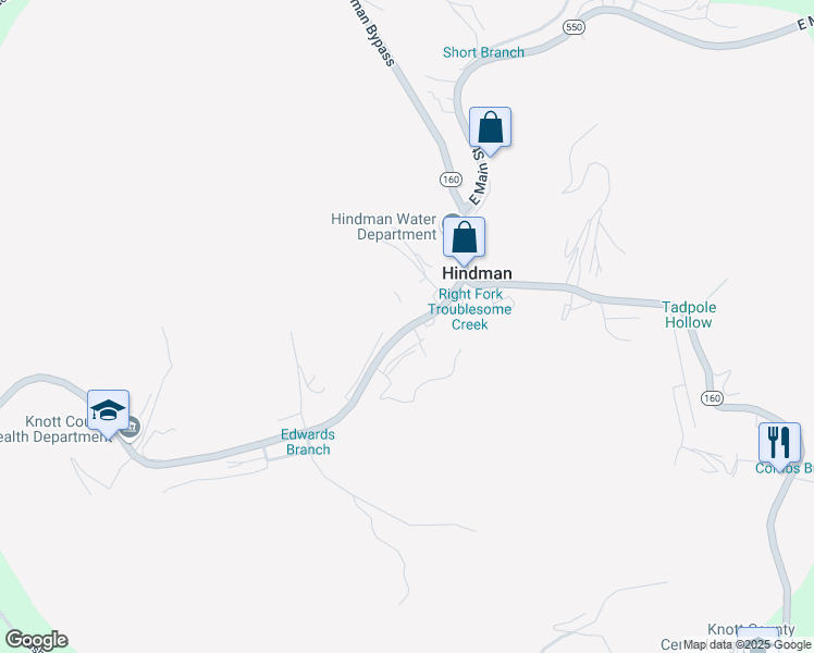 map of restaurants, bars, coffee shops, grocery stores, and more near Kentucky 550 in Hindman
