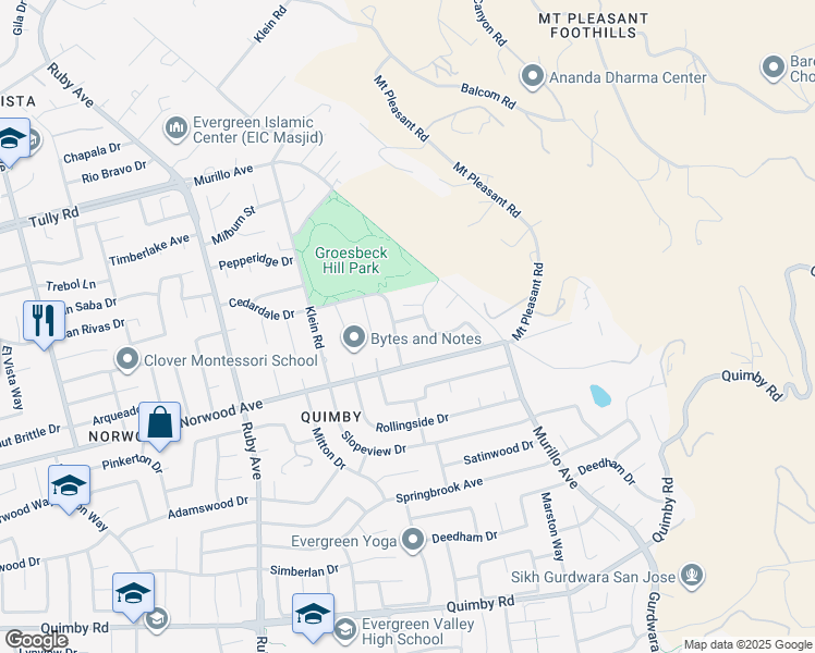 map of restaurants, bars, coffee shops, grocery stores, and more near 2829 Norcrest Court in San Jose