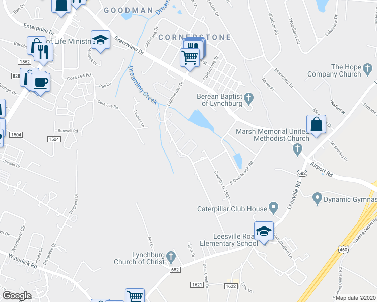 map of restaurants, bars, coffee shops, grocery stores, and more near 169 Cape Charles Square in Lynchburg