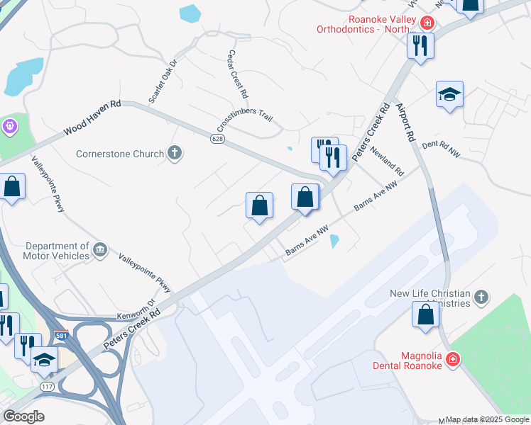 map of restaurants, bars, coffee shops, grocery stores, and more near 5327 Alexander Drive in Hollins