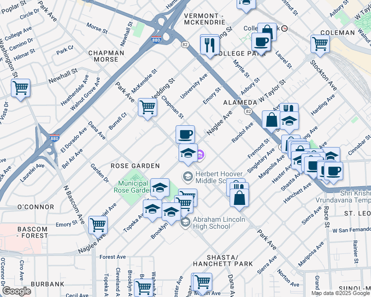 map of restaurants, bars, coffee shops, grocery stores, and more near 1768 Luxor Court in San Jose