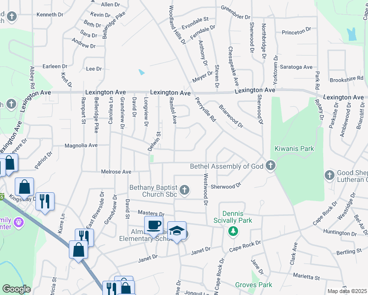 map of restaurants, bars, coffee shops, grocery stores, and more near 2432 Lisa Drive in Cape Girardeau