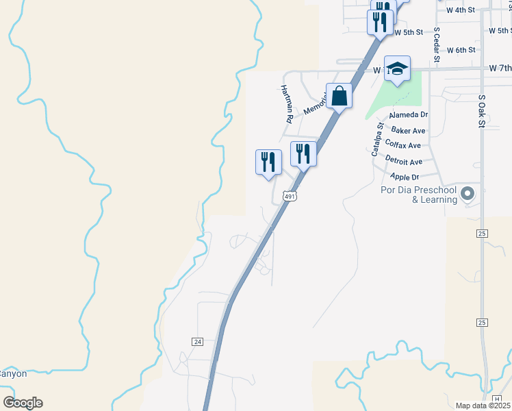map of restaurants, bars, coffee shops, grocery stores, and more near 1345 South Broadway in Cortez