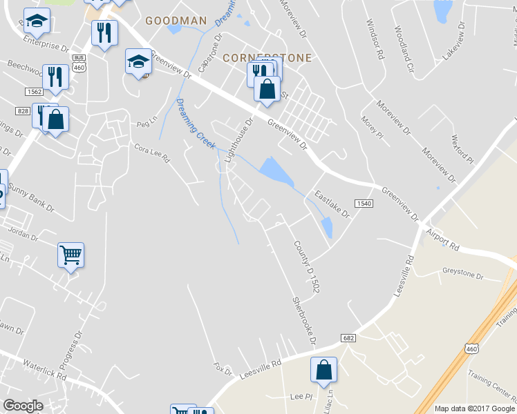 map of restaurants, bars, coffee shops, grocery stores, and more near 57 Cape Charles Square in Lynchburg