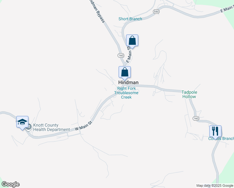 map of restaurants, bars, coffee shops, grocery stores, and more near 85 West Main Street in Hindman