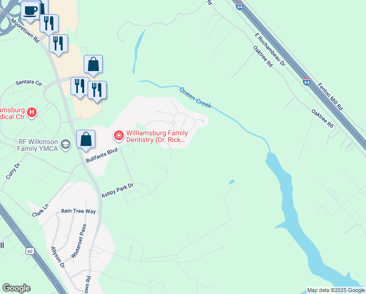 map of restaurants, bars, coffee shops, grocery stores, and more near 110 Turning Rock View in Williamsburg