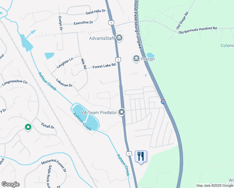 map of restaurants, bars, coffee shops, grocery stores, and more near 2500 Colbrook Hills Street in Chester