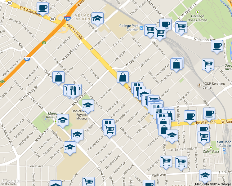 map of restaurants, bars, coffee shops, grocery stores, and more near 622 Morse Street in San Jose