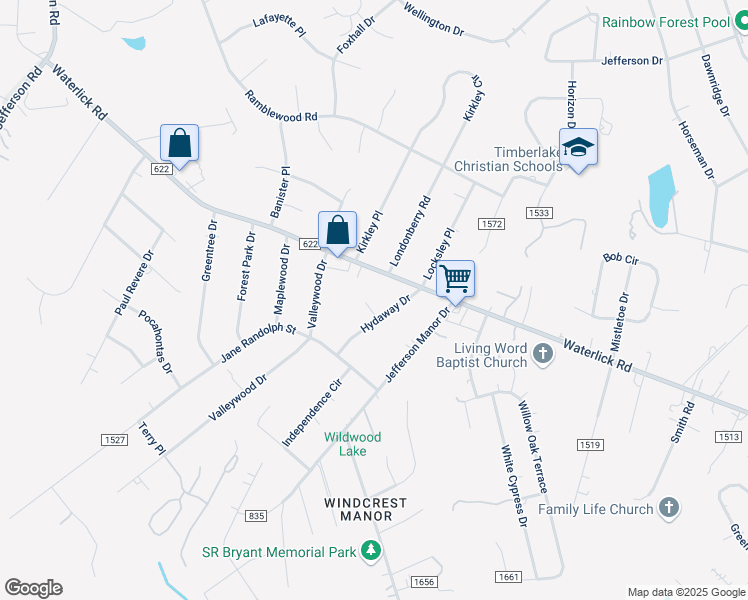 map of restaurants, bars, coffee shops, grocery stores, and more near 89 Chucks Lane in Forest