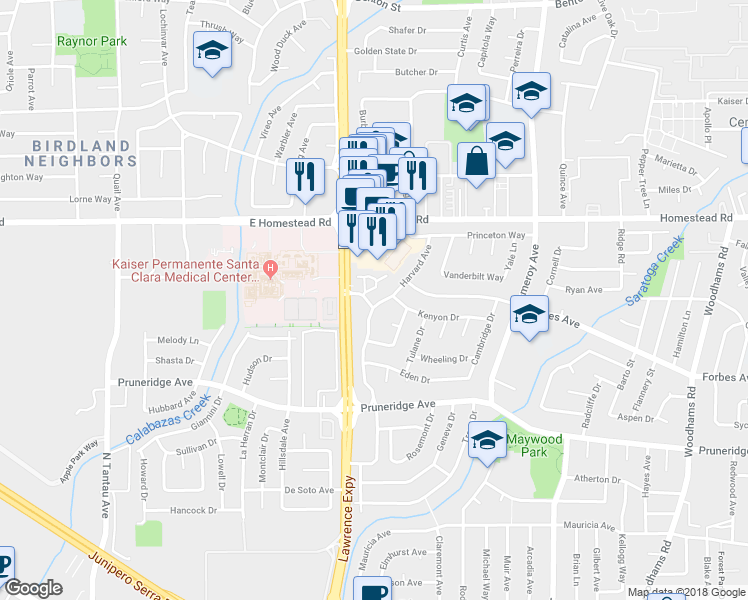 map of restaurants, bars, coffee shops, grocery stores, and more near 660 Harvard Avenue in Santa Clara