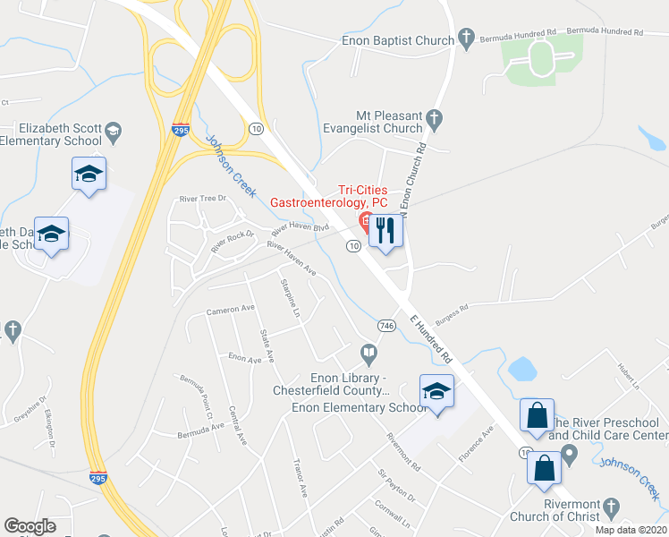 map of restaurants, bars, coffee shops, grocery stores, and more near 1709 East Hundred Road in Chester