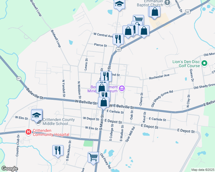 map of restaurants, bars, coffee shops, grocery stores, and more near 198 1st Street in Marion