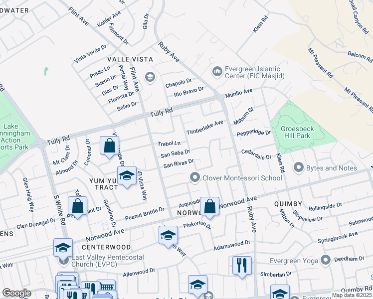 map of restaurants, bars, coffee shops, grocery stores, and more near 2769 Coltwood Drive in San Jose