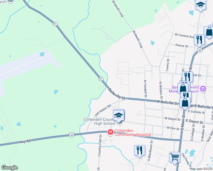 map of restaurants, bars, coffee shops, grocery stores, and more near 530 Belleville Street in Marion