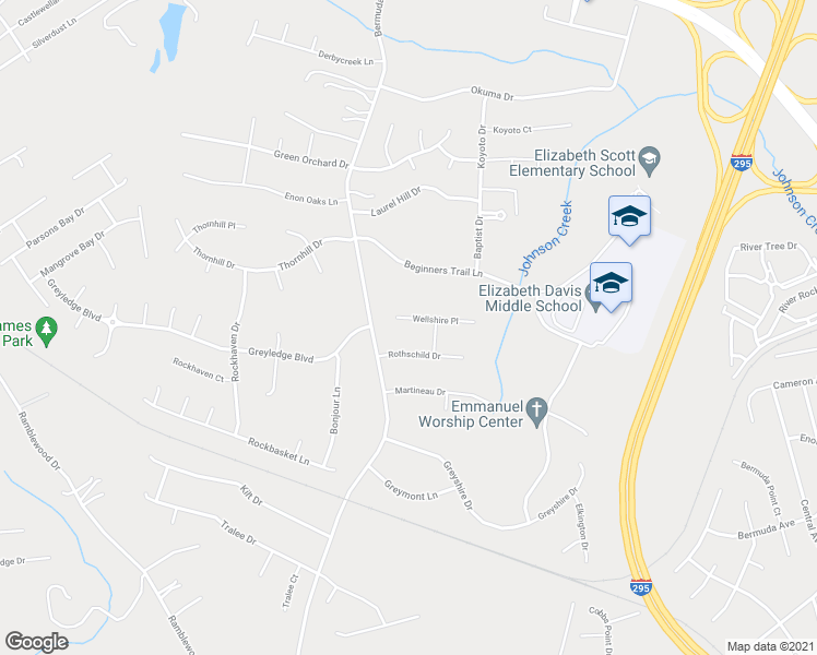 map of restaurants, bars, coffee shops, grocery stores, and more near 505 Wellshire Place in Chester