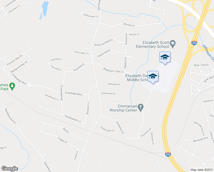 map of restaurants, bars, coffee shops, grocery stores, and more near 505 Wellshire Place in Chester