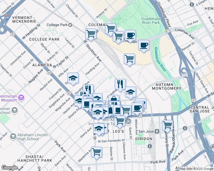 map of restaurants, bars, coffee shops, grocery stores, and more near 808 Lenzen Avenue in San Jose