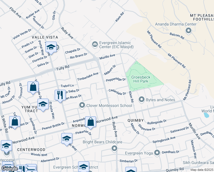 map of restaurants, bars, coffee shops, grocery stores, and more near 2763 Pepperidge Court in San Jose