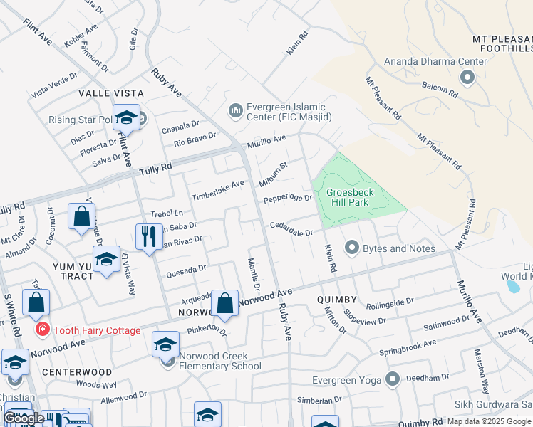 map of restaurants, bars, coffee shops, grocery stores, and more near 2763 Pepperidge Court in San Jose
