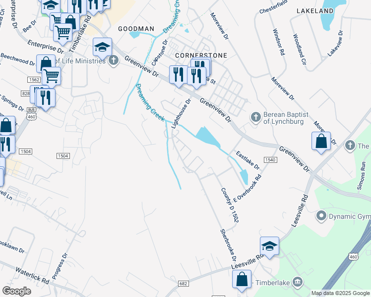 map of restaurants, bars, coffee shops, grocery stores, and more near 14 Cape Henry Court in Lynchburg