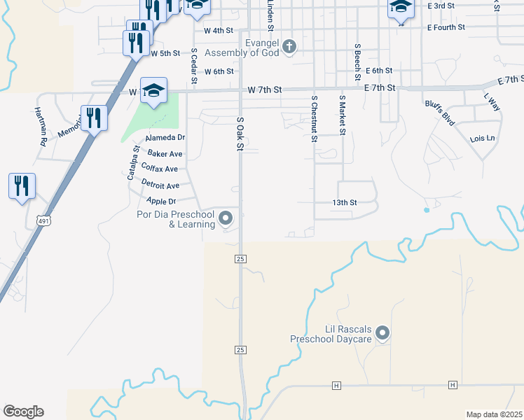 map of restaurants, bars, coffee shops, grocery stores, and more near 1090 South Oak Street in Cortez