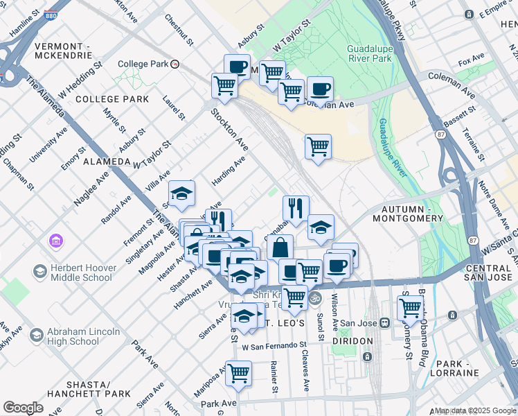 map of restaurants, bars, coffee shops, grocery stores, and more near 808 Lenzen Avenue in San Jose