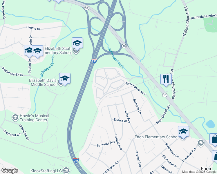 map of restaurants, bars, coffee shops, grocery stores, and more near 2031 River Rock Drive in Chester