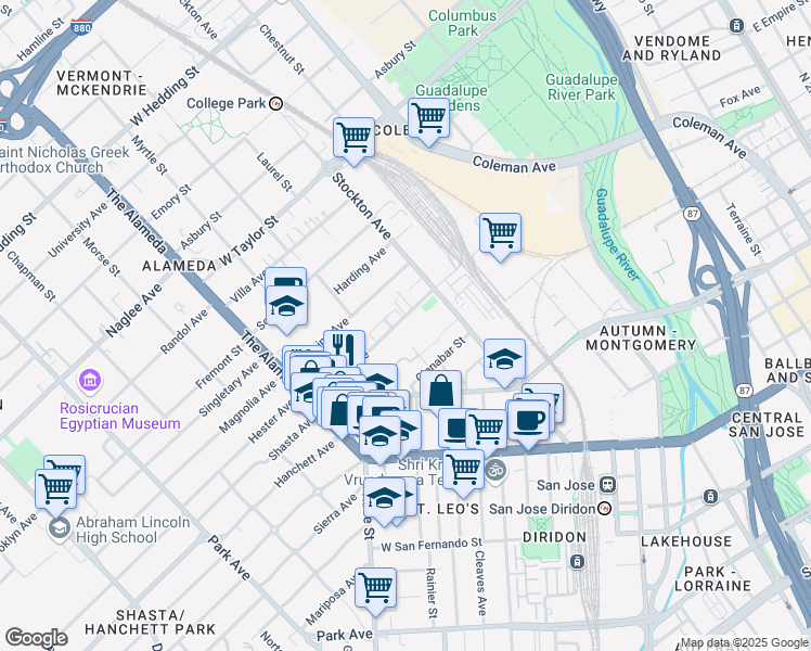 map of restaurants, bars, coffee shops, grocery stores, and more near 808 Lenzen Avenue in San Jose