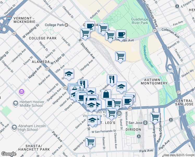 map of restaurants, bars, coffee shops, grocery stores, and more near 900 Lenzen Avenue in San Jose
