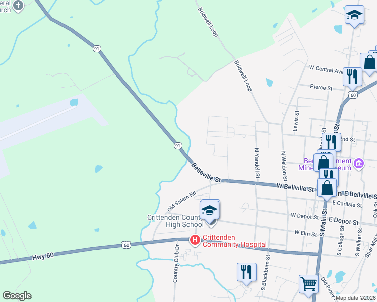 map of restaurants, bars, coffee shops, grocery stores, and more near 530 Belleville Street in Marion