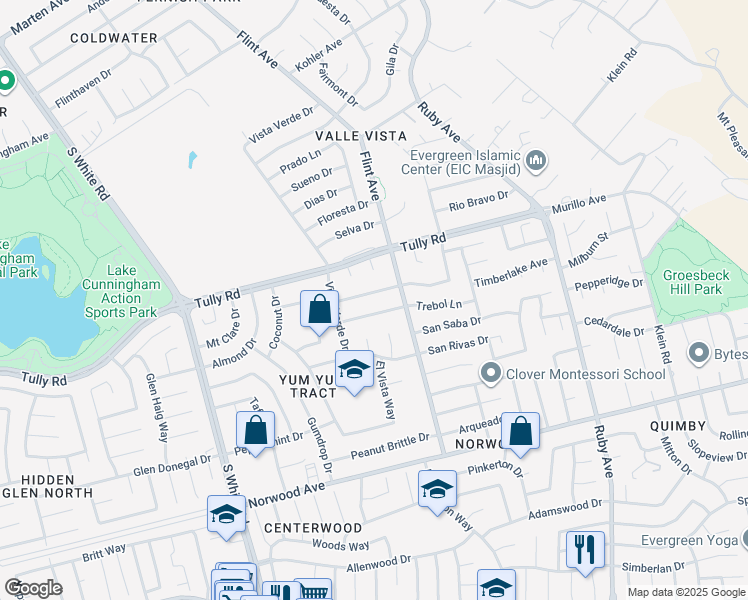 map of restaurants, bars, coffee shops, grocery stores, and more near 2555 Alto Court in San Jose