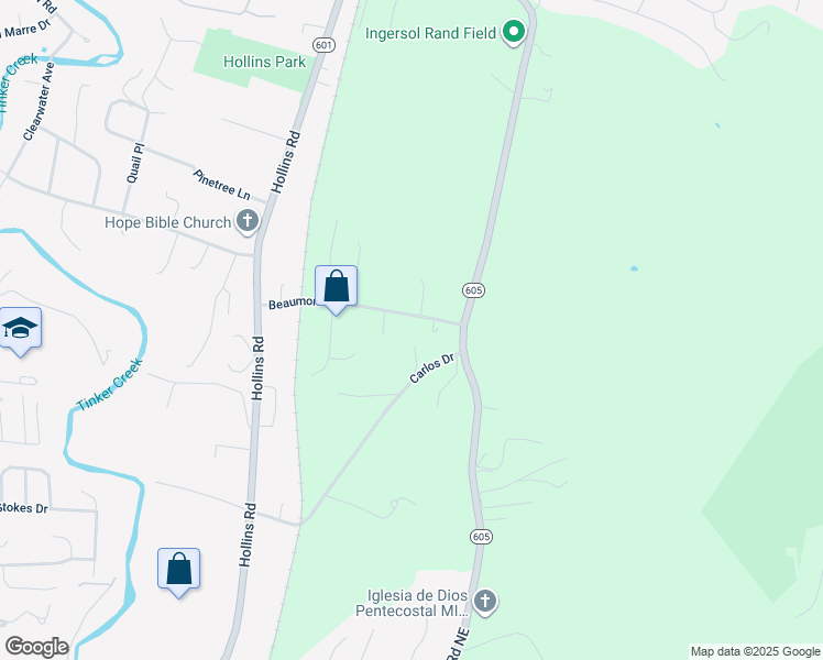 map of restaurants, bars, coffee shops, grocery stores, and more near 1563 Beaumont Road in Roanoke
