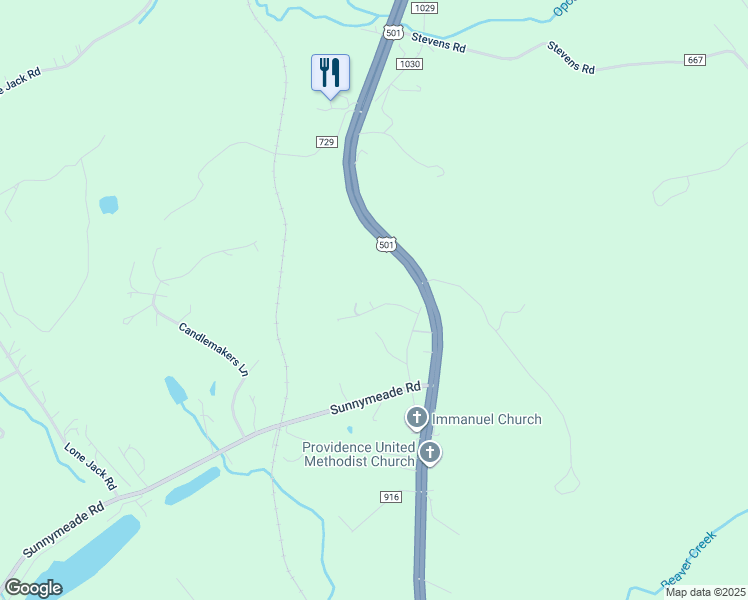 map of restaurants, bars, coffee shops, grocery stores, and more near 101 Chevy Lane in Lynchburg
