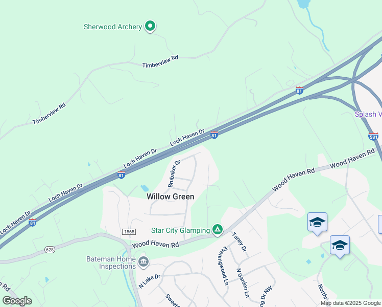 map of restaurants, bars, coffee shops, grocery stores, and more near 8554 Brubaker Drive in Roanoke