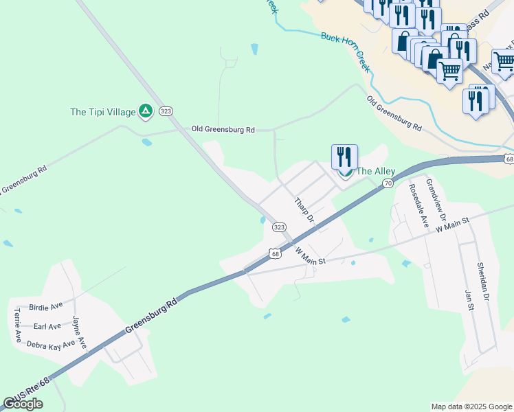map of restaurants, bars, coffee shops, grocery stores, and more near 2 Hearon Road in Campbellsville