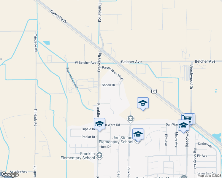 map of restaurants, bars, coffee shops, grocery stores, and more near 2897 Sohan Drive in Merced