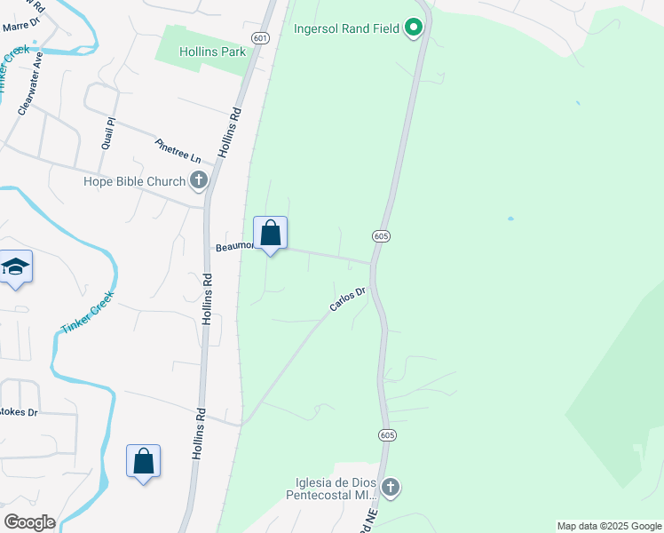 map of restaurants, bars, coffee shops, grocery stores, and more near 1563 Beaumont Road in Roanoke